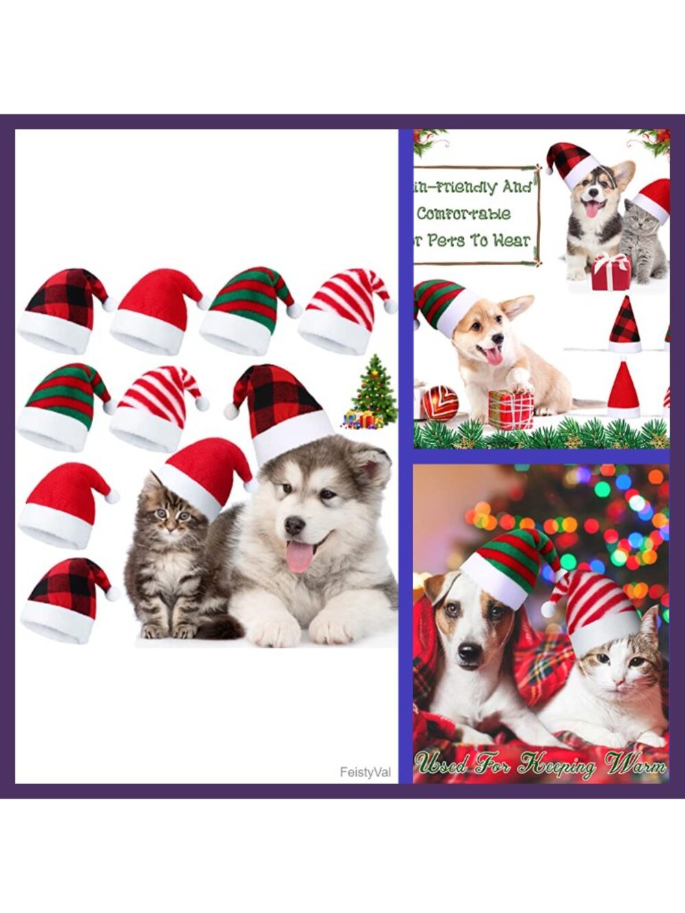 8 Pcs Dog Cat Santa Hats Velvet Christmas Costume Accessories Small Breeds